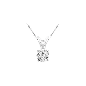 10K Gold GIA Certified Natural Diamond Round Cut 4 Prong Diamond Pendant Necklace Chain Superior Collection