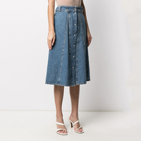 Jeans de Mezclilla Azul Lavado con Botones, Corte en A, Cintura Alta, Estilo Casual para Damas
