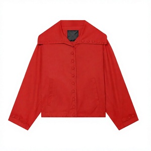 Manteau décontracté ample à manches longues et col rabattu boutonné, couleur rouge automne, pour femme - Product Image 4