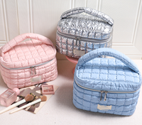 Sac fourre-tout matelassé à motif carré poli, grande capacité avec compartiments, sac de maquillage portable