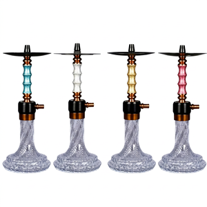 Transparent Glass <b>Hookah</b> Modern Shisha <b>Pipe</b> Glitter Stem Clear Base Metal Accessories for Lounge Bar - Product Image 1