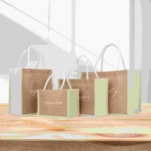 Sacs fourre-tout en jute grande capacité en gros, sacs de marketing personnalisés en jute avec logo - Product Image 4