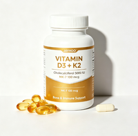 Capsules de vitamine D3 K2 JAYHOO 5000 UI D3 + 90 mcg MK7 K2, soutien osseux et immunitaire, complément alimentaire, étiquette privée OEM