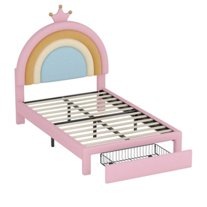 Twin Size Modern Velvet Princess Platform <b>Bed</b> with Storage Drawer Upholstered Rainbow Design <b>Soft</b> <b>Bed</b> Metal <b>Frame</b> - Product Image 6