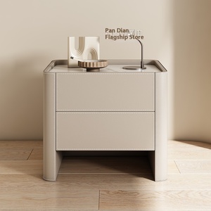 Sillín minimalista italiano, mesita de noche de madera maciza de cuero, mesitas de noche, caja de almacenamiento de lujo, entrega <span class=keywords><strong>completa</strong></span> para maestro - Product Image 6