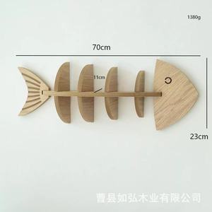Étagère murale en bois en forme de poisson, couleur naturelle, 3 niveaux, rangement multifonctionnel pour la décoration intérieure - Product Image 4