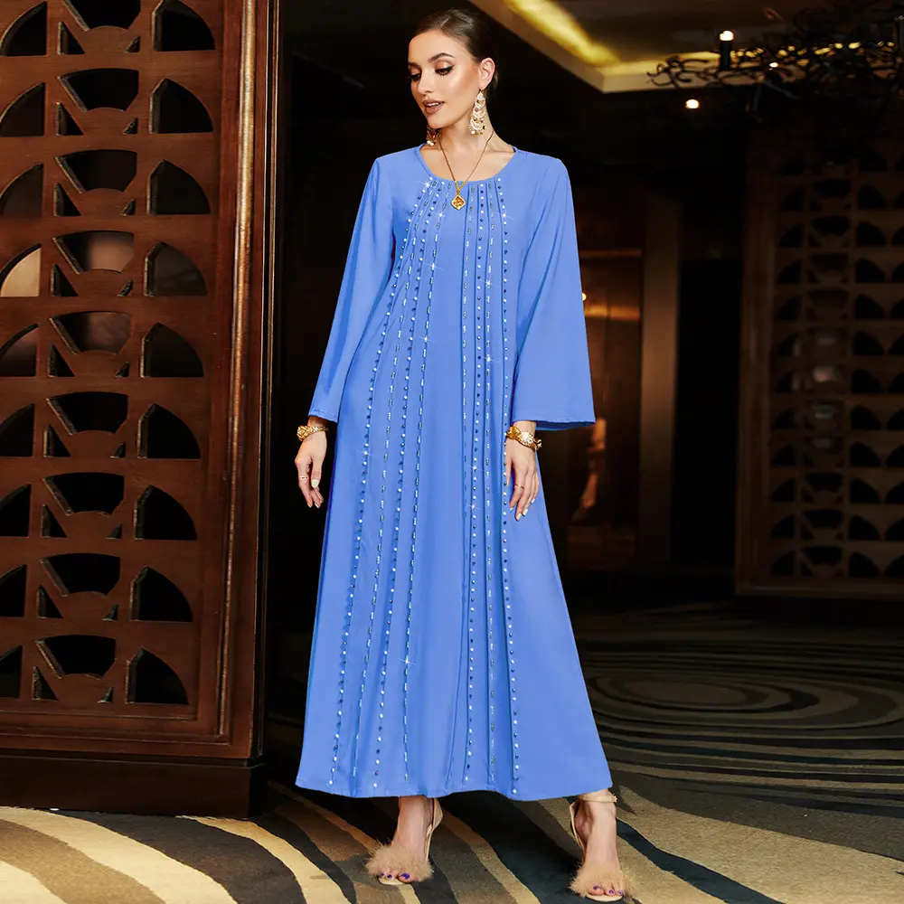 Wholesale rayon blue maxi dress Muslim Islamic clothing elegant Eid abaya 2023 women Muslimah evening dresses