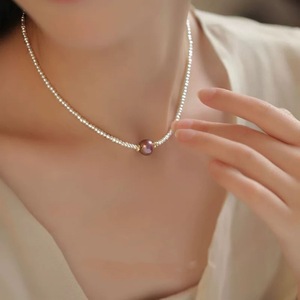 สร้อยคอจี้ไข่มุกน้ำจืดธรรมชาติใหม่ปี 2025 สำหรับผู้หญิง ไข่มุกแท้สีม่วง พร้อมสายคล้องคอ - Product Image 1