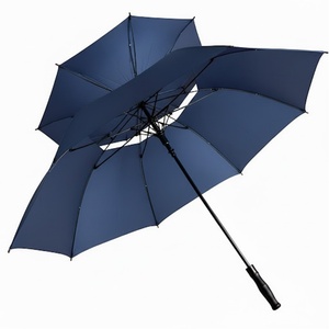 Custom Print <b>Windproof</b> Auto Open Black and Yellow Golf <b>Umbrella</b> Big Size for Adults Straight Pattern with Logo - Product Image 5