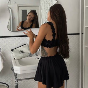 QINSI Sexy Suit Lounge <span class=keywords><strong>Nighty</strong></span> per donna indumenti da notte 3 pezzi di raso con Lingerie Shorts donna pigiama reggiseno tinta lunga vestaglia - Product Image 2