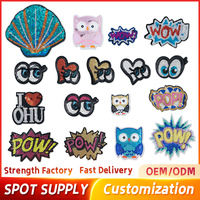 Broderie à motifs de dessins animés avec sequins, Applique coquillage ornée de perles, Patchs en tissu, Broderie de perles œil et hibou