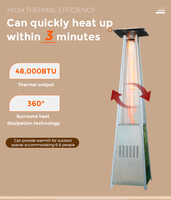 Chauffe-terrasse moderne au propane de 48 000 BTU, en forme de pyramide, avec tube en verre de quartz en acier inoxydable et roues