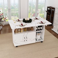 Îlot de cuisine mobile avec plateau rabattable, chariot de cuisine roulant avec armoire de rangement, étagères ouvertes, table à manger sur roulettes pour la maison