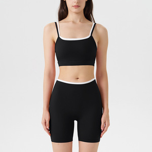 Conjunto de <span class=keywords><strong>Sujetador</strong></span> <span class=keywords><strong>deportivo</strong></span> de alto impacto y pantalones cortos de yoga Tamaño XS Transpirable Ligero Bloque de color Ropa deportiva Patrón sólido que absorbe la humedad - Product Image 5