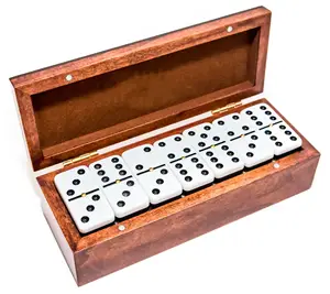 Custom Packaging Black Dominoes Set 28 Tiles Wood Box Double 6 Jumbo Dominoes With Brass Spinner