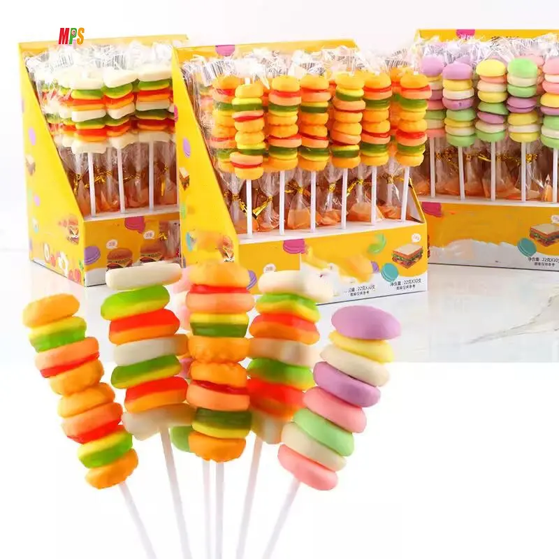 Neuankömmling Halal Fast Food Lutscher Gummy Hamburger Gummy Stick Burger Lollipop