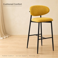 Tabouret de bar moderne pour îlot de cuisine, bar à domicile, hôtel, siège en tissu rembourré, structure en métal, dossier incurvé, rembourrage doux, chaise de bar