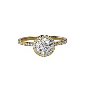 Bague de fiançailles de luxe plaquée or 18K 14K avec diamant de laboratoire taille brillant rond, et alliance de mariage pour femme avec tige en diamant rond - Product Image 1