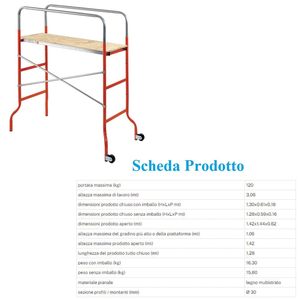 Échafaudage Supermini 144x62x142 cm en acier avec roues, charge maximale 120 kg, hauteur de travail 3,06 m - Product Image 5