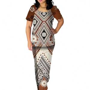 Samoan Puletasi Plus Size abbigliamento donna tribale polinesiano nero Fiji Masi Tapa stampa abiti personalizzati abbigliamento donna due pezzi - Product Image 6