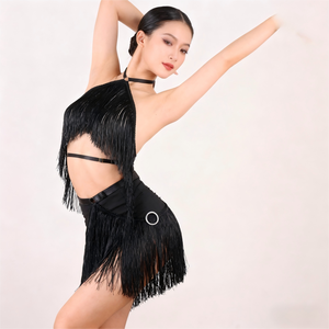 Camisola de lencería sexy con borlas y abertura, traje sexy, pantalones ajustados para mujer, disfraz de baile latino, uniforme de Reina de Baile - Product Image 5