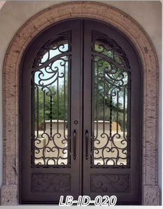 Modern Iron Front <strong>Door</strong> with <strong>Glass</strong> <strong>Inserts</strong> - European Style Wrought Iron Main <strong>Entry</strong> <strong>Door</strong> for Villa &amp; Hotel Exterior Design - Product Image 5