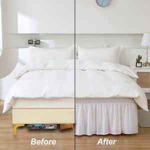 Regina e king Size bianco avvolgente intorno al letto gonna tre lati in tessuto elastico polvere increspato 16 pollici su misura goccia - Product Image 3