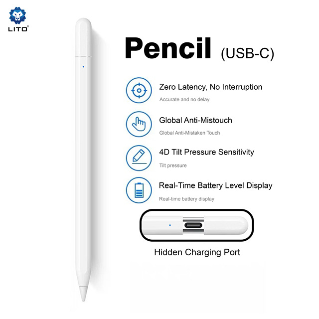 LITO Metallic Magnetic Wireless Charging Palm Rejection Active Stylus Pen for Apple Ipad Pencil