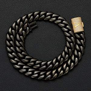 Nueva cadena cubana negra para hombre, 26 letras en inglés, hebilla de taladro de concha, cadena criptográfica de acero inoxidable, collares de moda - Product Image 2