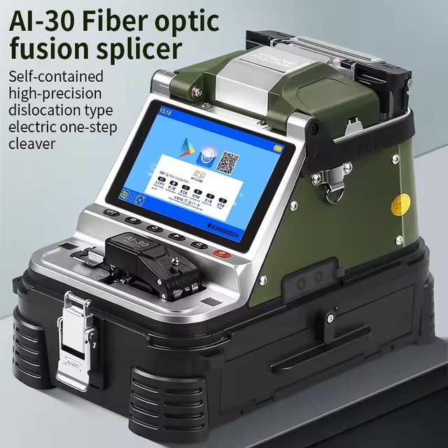 AI-30 6-Motor Core Alignment Fiber Fusion Splicer 6s Splice 15s Heat with Electric Cleaver VFL OPM 7800mAh Battery Splicing Kit