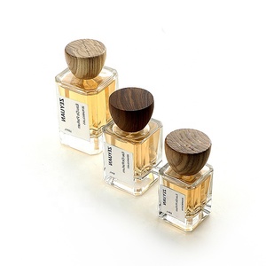 High Quality Triangle Inverted Wood Lid 30ml 50ml 100ml <strong>square</strong> clear Perfume Bottle <strong>Glass</strong> Empty Crimp Sprayer - Product Image 1