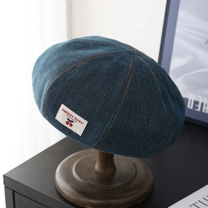 หมวกเบเรต์ทรงแปดเหลี่ยมผ้าเดนิมสไตล์ญี่ปุ่นลายเชอร์รี่อเนกประสงค์สำหรับใส่ในสไตล์ลำลองแบบนักศึกษา - Product Image 4