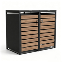 Boîte de rangement pour poubelles à roulettes 1/2/3/4 roues, extérieur, durable, 240L, noir et couleur bois