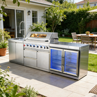 Îlot BBQ Intégré Moderne de Luxe Personnalisé, Cuisine Extérieure, Grill au Gaz Naturel 7 Brûleurs, Modulaire en Acier Inoxydable