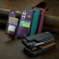 Casing Kulit PU CaseMe untuk Z Fold 2/3/4/5 dengan Dompet 2-in-1 & Ritsleting Belakang Anti Benturan Magnetik Flip