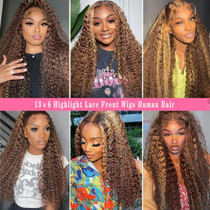 Compre a granel 180 Density Highlight Deep Wave Full Hd Lace Front Peluca <span class=keywords><strong>de</strong></span> cabello humano P4/27 Color Lace Frontal Glueless Pelucas <span class=keywords><strong>de</strong></span> cabello humano - Product Image 4