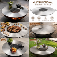 Barbecue extérieur multifonctionnel avec plaque de cuisson, poêle chauffant et table foyer pour barbecue, camping et préparation de thé