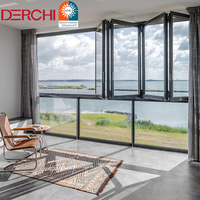Fenêtres pliantes DERCHI en aluminium noir, double vitrage, pour balcon, fenêtre pliante verticale avec grille intérieure