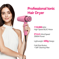 Sèche-cheveux professionnel ionique FirePhoenix, moteur BLDC 110000 tr/min, 21 m/s, 2000 W, léger (400 g), avec fonction air froid