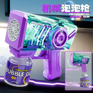 Pistolet à bulles automatique lumineux à LED pour enfants, machine à bulles transparente avec solution de recharge de 90 ml, jeu d'extérieur estival - Product Image 4
