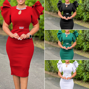 Abiti da sera estivi D580 da donna con maniche a volant e perline, eleganti abiti da sera africani da donna - Product Image 2