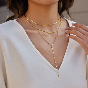 Collier géométrique superposé en acier inoxydable 18K, chaîne en Y, bijoux de mode pour les loisirs - Product Image 3