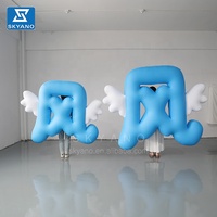 Texte gonflable lettre de mot 3D modèle de caractère chinois créatif gonflable avec des ailes panneau d'affichage publicitaire avec des lumières