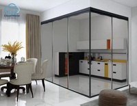 Porte pliante en aluminium noir à grille arquée avec verre cannelé, moderne et résistante à l'eau, pour cuisine et café, cloison intérieure