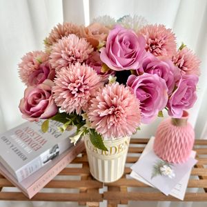 Fleur artificielle en soie Meifeng, rose et chrysanthème, pour décoration de mariage et d'intérieur, combinaison de 7 têtes - Product Image 2