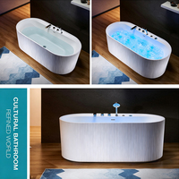 Baignoire autoportante ovale de luxe en acrylique cannelé avec LED, chromothérapie, jets d'air et hydrothérapie massante