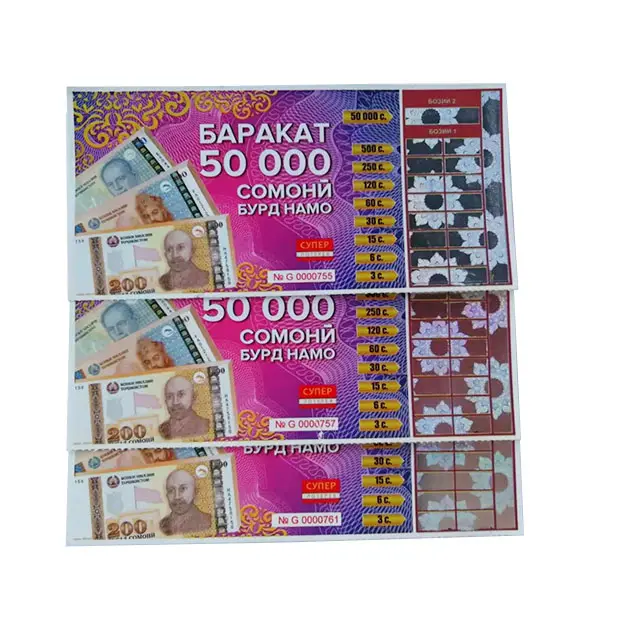 Custom papier scratch off lotterie ticket druck fabrik in China