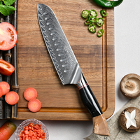 Couteau Santoku en acier Damas de 7 pouces, bord Granton, ultra-affûté, couteau de cuisine japonais avec manche en bois stabilisé et résine