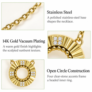 Collar con Colgante Circular Sunburst de Acero Inoxidable, Chapado al Vacío en Oro de 14K, con Piedra Transparente, en Colores Dorado y Plateado - Product Image 2