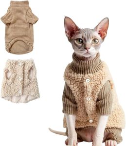 Conjunto de 2 Piezas de Ropa Clásica de Invierno para Gatos y Cachorros, Chaqueta de Lana de Cordero Suave y Cálida, Suéter de Punto Transpirable para Perros Pequeños y Gatitos, OEM - Product Image 1